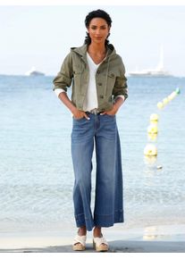 Jeansblazer Heine "Jeans-Jacke", Damen, Gr. 50, khaki, 63% Baumwolle, 35% Lyocell, 2% Elasthan, Blazer Jeansblazer