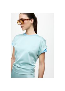 Vila, Damen, Kurzarmshirt &raquo;VIELLETTE S/S SATIN TOP - NOOS&laquo; Satin Optik, Blue Surf, 42, Regular Fit Passform: umspielt locker den Oberk&ouml;rper