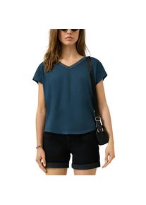 QS, Damen, Kurzarmshirt mit V-Ausschnitt und Spitze, blue, M (38), T-Shirt von QS by. S.Oliver
