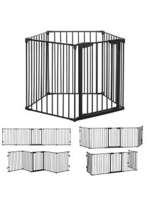 PawHut Pet Safety Gate 5-Panel Playpen Fireplace Christmas Tree Metal Fence Stair Barrier Room Divider with Walk Through Door Black | Aosom Ireland