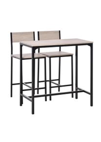 HOMCOM 3 Pcs Table Stool Set Industrial Design w/ Metal Frame Oak Tone MDF Panels Minimal Compact Beautiful | Aosom Ireland