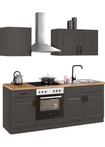 Wiho-K&uuml;chen K&uuml;chenzeile WIHO K&Uuml;CHEN "Erla, TOPSELLER", grau (k&uuml;che: grau, korpus: anthrazit, arbeitsplatte: kastelleiche nachbildug), B:210cm T:60cm, Komplettk&uuml;chen-Sets, K&uuml;chenzeile, ohne E-Ger&auml;te, Breite 210 cm