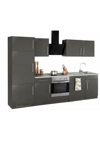 Wiho-K&uuml;chen K&uuml;chenzeile WIHO K&Uuml;CHEN "Cali, TOPSELLER", grau (k&uuml;che: grau, korpus: anthrazit matt, arbeitsplatte: canvas grau), B:280cm T:60cm, Komplettk&uuml;chen-Sets, K&uuml;chenzeile, ohne E-Ger&auml;te, Breite 280 cm