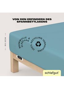 Spannbettlaken Schlafgut "EASY JERSEY ELASTHAN Bettlaken, 170 g/m&sup2;, 95% Baumwolle, 5% Elasthan", blau (petrol mid), 1 Stk., Jersey, 90-100x200-220 30cm, Jersey, Obermaterial: 95% Baumwolle, 5% Elasthan, Bettlaken, Spannbettlaken, Spannbettlaken bis 30 cm H&ouml;he, b&uuml;gelfrei, pflegeleicht, perfekter Sitz