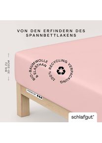 Spannbettlaken Schlafgut "PREMIUM Mako-Zwirn-Jersey, 220 g/m&sup2;, 95% Bio-Baumwolle, 5% Elasthan", lila (lila light), 1 Stk., Mako-Zwirn-Jersey, 120-130x200-220 30cm, Mako-Zwirn-Jersey, Obermaterial: 95% Baumwolle, 5% Elasthan, Bettlaken, Spannbettlaken, Bettlaken bis 30 cm H&ouml;he, PREMIUM-Qualit&auml;t langlebig, perfekter Sitz