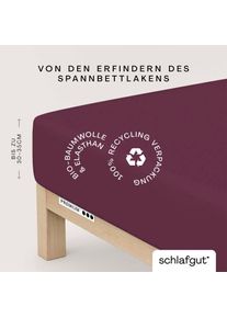 Spannbettlaken Schlafgut "PREMIUM Mako-Zwirn-Jersey, 220 g/m&sup2;, 95% Bio-Baumwolle, 5% Elasthan", lila (lila deep), 1 Stk., Mako-Zwirn-Jersey, 90-100x190-220 30cm, Mako-Zwirn-Jersey, Obermaterial: 95% Baumwolle, 5% Elasthan, Bettlaken, Spannbettlaken, Bettlaken bis 30 cm H&ouml;he, PREMIUM-Qualit&auml;t langlebig, perfekter Sitz