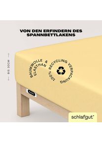 Spannbettlaken Schlafgut "EASY JERSEY ELASTHAN Bettlaken, 170 g/m&sup2;, 95% Baumwolle, 5% Elasthan", gelb (gelb mid), 1 Stk., Jersey, 180-200x200-220 30cm, Jersey, Obermaterial: 95% Baumwolle, 5% Elasthan, Bettlaken, Spannbettlaken, Spannbettlaken bis 30 cm H&ouml;he, b&uuml;gelfrei, pflegeleicht, perfekter Sitz