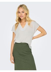 Jacqueline de Yong Shirtbluse JDY "JDYTHEIS LION LIFE S/S TOP WVN", Damen, Gr. XS, wei&szlig; (cloud dancer), Web, Obermaterial: 100% Baumwolle, unifarben, regular fit h&uuml;ftlang, V-Ausschnitt, Blusen Shirtbluse, weiche Musselin Baumwolle