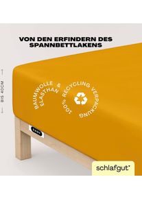 Spannbettlaken Schlafgut "EASY Jersey Elasthan Boxspring", gelb (gelb deep), 1 Stk., Jersey, 90-100x200-220 40cm, Jersey, Obermaterial: 95% Baumwolle, 5% Elasthan, Bettlaken, Spannbettlaken, MADE IN GREEN by OEKO-TEX