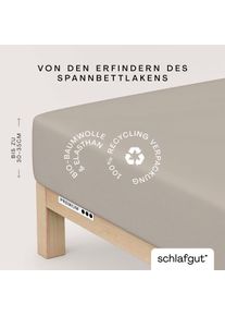 Spannbettlaken Schlafgut "PREMIUM Mako-Zwirn-Jersey, 220 g/m&sup2;, 95% Bio-Baumwolle, 5% Elasthan", beige (sand mid), 1 Stk., Mako-Zwirn-Jersey, 180-200x200-220 30cm, Mako-Zwirn-Jersey, Obermaterial: 95% Baumwolle, 5% Elasthan, Bettlaken, Spannbettlaken, Bettlaken bis 30 cm H&ouml;he, PREMIUM-Qualit&auml;t langlebig, perfekter Sitz