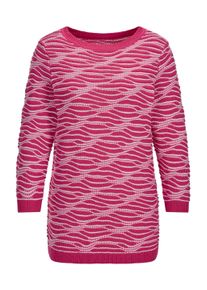 Rundhalspullover GOLDNER "Kurzgr&ouml;&szlig;e Baumwollpullover mit Wellenstruktur", Damen, Gr. 19, pink (pink, gemustert), Obermaterial: 50% Baumwolle CO. 50% Polyacryl PAN., gerade, U-Boot-Ausschnitt, Pullover Rundhalspullover, modischer Wellenstrick