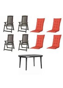 Gartentischgruppe Aruba/Elise 9-tlg. Grau/Rot
