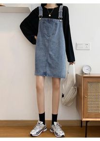 Korean-style Retro Loose Casual Denim Suspenders Dress. The New Autumn Fashion Design of The One-piece Short Skirt for Women