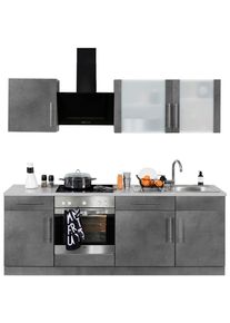 Wiho-K&uuml;chen K&uuml;chenzeile WIHO K&Uuml;CHEN "Cali, TOPSELLER", grau (k&uuml;che: grau, korpus: betonfarben, arbeitsplatte: canvas grau), B:220cm T:60cm, Komplettk&uuml;chen-Sets, K&uuml;chenzeile, ohne E-Ger&auml;te, Breite 220 cm
