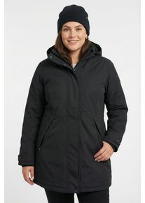 Wintermantel Maier Sports, Damen, Gr. 58, schwarz, Obermaterial: 100% Polyester. Futter: 100% Polyamid. Futter 2: 100% Polyester. Wattierung: 100% Polyester, hoch geschlossener Ausschnitt, Windstopperb&uuml;ndchen mit Druckkn&ouml;pfen, M&auml;ntel Wintermantel, Wasser- & winddicht & atmungsaktiv, gro&szlig;e Gr&ouml;&szlig;en