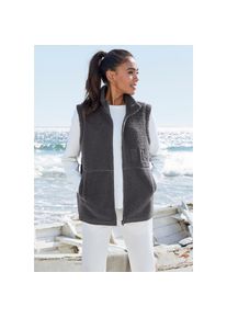 ELBSAND, Damen, Fleeceweste mit gro&szlig;er Schriftzug-Stickerei, anthrazit, 36, anthrazit, Fleeceweste mit hohem Kragen