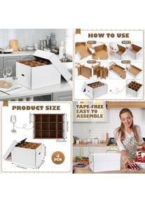 Set of 4 White Wine Glass Moving Boxes with Handle, Kitchen Moving Boxes, Lidded Kitchen Kit, Dish Glassware Storage (20 x 15 x