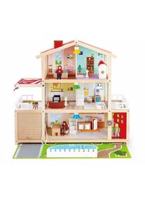 Puppenhaus HAPE "Puppen-Villa", bunt, Puppenh&auml;user, KinderB:81cm H:73cm T:29cm, Holz, Puppenhaus, inkl. Puppenm&ouml;bel, B:81cm H:73cm T:29cm