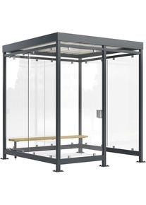 &Uuml;berdachung K&ouml;ln mit Sitzbank und Ascher, offen, fertig montiert, B 2165 mm, mit Sitzbank, 7 Glaselemente WSM