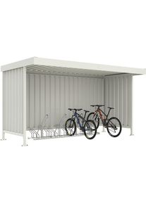 Material&uuml;berdachung Leipzig mit B&uuml;gelparker Modell 2300, 8 Einstellpl&auml;tze, Flachdach, 3 Wandelemente offen, HxB 2360 x 4300 mm WSM