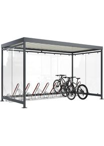 &Uuml;berdachung K&ouml;ln mit Anlehnparker Modell 2500 XBF, 8 Einstellpl&auml;tze, 8 Glaselemente, B 4195 mm, fertig montiert WSM