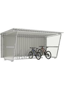 &Uuml;berdachung Siegen mit B&uuml;gelparker Modell 2300, 8 Einstellpl&auml;tze, Pultdach, 3 Wandelemente offen, HxB 2290 x 4300 mm WSM