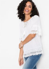 bonprix Női Tunika csipk&eacute;vel, puha viszk&oacute;zb&oacute;l, feh&eacute;r, 54