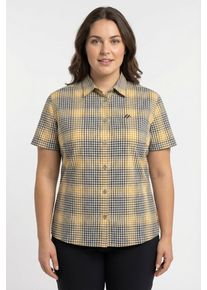 Karobluse Maier Sports, Damen, Gr. 50, blau (night sky, or), Web, Obermaterial: 85% Polyester, 15% Viskose, bestickt, kariert, normal, abgesteppte Kante, Blusen Karobluse, mit Hemdblusenkragen