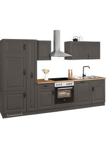 Wiho-K&uuml;chen wiho K&uuml;chen, K&uuml;chenzeile &raquo;Erla, TOPSELLER&laquo; ohne E-Ger&auml;te, Breite 310 cm, K&uuml;che: grau + Korpus: anthrazit + Arbeitsplatte: Kastelleiche Nachbildug,