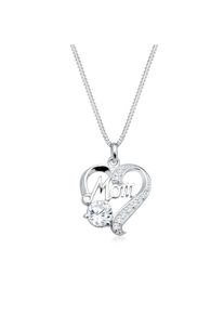 Elli, Damen, Silberkette &raquo;Halskette Herz Zirkonia Wei&szlig; Schriftzug Mom 925 Sterling Silber&laquo;, Wei&szlig;, Wei&szlig;, Halskette f&uuml;r Damen mit Zirkonia Herzanh&auml;nger 