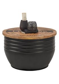 Landscape Couchtisch, Naturfarben, Schwarz, Holz, Metall, Mangoholz, massiv, rund, 75x45x75 cm, Stauraum, Holzm&ouml;bel, Holztische, Wohnzimmertische Holz, Couchtische Holz