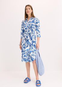 bonprix Hemdblusenkleid aus Baumwoll-Mix, wei&szlig;, Gr.52, Maxikleid mit floralem Druck und Bindeband, 72% Baumwolle