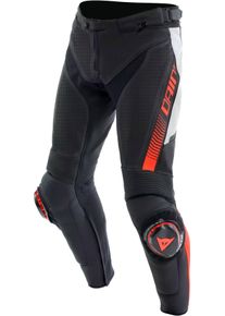Dainese Super Speed S26, sk&oacute;rzane spodnie perforowane , kolor: Czarny/Biały/Neonowyowy-Czerwony , rozmiar: 54
