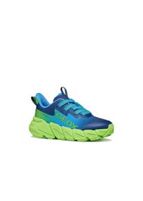 Sneaker Geox "J FLEXYPER FAST BOY", Jungen, Gr. 38, hellblau, lime, Lederimitat, Textil, Mesh, kontrastfarbene Details, Schuhe Sneaker, Slipper mit auff&auml;lliger Laufsohle, Gr&ouml;&szlig;enschablone zum Download