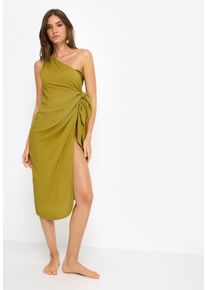 One-Shoulder-Kleid LSCN BY LASCANA, Damen, Gr. 36, N-Gr, gr&uuml;n, Web, Obermaterial: 100% Viskose, unifarben, figurumspielend ca. Mitte Wade, Kleider One-Shoulder-Kleid, mit goldfarbenen Zieraccessoire am Tr&auml;ger, Strandkleid