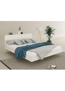 Massivholzbett OTTO HOME "Amaliah Schwebebett, versteckte Regale hinter dem Kopfteil", wei&szlig;, B:166,8cm H:82cm, Betten, Massivholzbett, schwebender Effekt, mit Lattenrost, modernes Design, stabile Qualit&auml;t