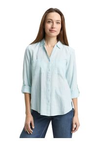 Langarmbluse Tom Tailor "Regular", Damen, Gr. 42, blau (new blau haze), Web, Obermaterial: 100% Baumwolle, kariert, regular fit h&uuml;ftbedeckend, V-Ausschnitt, Krempel&auml;rmel,mit Kn&ouml;pfen, Blusen Langarmbluse, mit Brusttaschen
