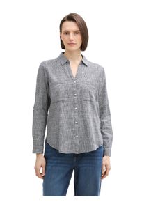 Langarmbluse Tom Tailor "Regular", Damen, Gr. 46, blau (midnight navy blau), Web, Obermaterial: 100% Baumwolle, kariert, regular fit h&uuml;ftbedeckend, V-Ausschnitt, Krempel&auml;rmel,mit Kn&ouml;pfen, Blusen Langarmbluse, mit Brusttaschen