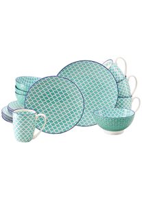 Kombiservice Creatable "Mediterran, Service 16-tlg.", petrol, 16, Steinzeug, Geschirr-Sets, Kombiservice, Mediterraner Flair, Traditionell keramische Motive