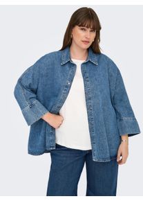 Jeansbluse Only CARMAKOMA "CARGRACE 3/4 DNM SHIRT CRO", Damen, Gr. 46, blau (medium blau denim), Denim/Jeans, Obermaterial: 100% Baumwolle, unifarben, h&uuml;ftlang, Blusen Jeansbluse