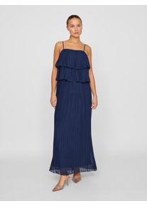 Tr&auml;gerkleid Vila "VICHIFFON SINGLET PLEATS DRESS - NOOS", Damen, Gr. 34, N-Gr, blau (navy blazer), Chiffon, Obermaterial: 100% Polyester, unifarben, eckiger Ausschnitt, Kleider Tr&auml;gerkleid, Sommerkleid