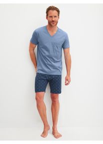 Shorty Calida "Relax Imprint 2", Damen, Gr. XXL (58/60), coronet blau, Single Jersey, Obermaterial: 100% Baumwolle, bequem kurz, V-Ausschnitt, Homewear-Sets Shorty, V-Ausschnitt, Brusttasche, Kurzarm, Single Jersey Qualit&auml;t