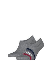 F&uuml;&szlig;linge Tommy Hilfiger "TH MEN FOOTIE 2P HILFIGER TAB", Herren, Gr. 43-46, grau (mid grau melange), Baumwolle, Elasthan, Polyamid, gestreift, unifarben mit Farbeinsatz, Socken F&uuml;&szlig;linge, mit Anti-Rutsch Technologie