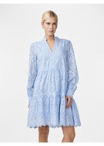 Blusenkleid Y.A.S "YASHOLI LS DRESS S. NOOS", Damen, Gr. XXL, N-Gr, clear sky, Web, Obermaterial: 100% Baumwolle, unifarben, tiefer V-Ausschnitt, weit Manschette, Kleider Blusenkleid, Sommerkleid