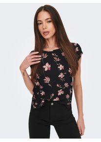 Shirtbluse Only "ONLVIC S/S AOP TOP NOOS PTM", Damen, Gr. 36 (S), schwarz aop:magnolia, Web, Obermaterial: 97% Polyester, 3% Elasthan, bedruckt, regular fit h&uuml;ftlang, Rundhals, Blusen Shirtbluse, mit Allover Druck