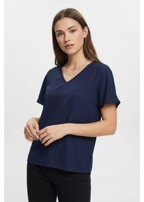 Shirtbluse Only CARMAKOMA "CARMETTA LIFE V-NECK SS TOP WVN NOOS", Damen, Gr. 52, naval academy, Jersey, Obermaterial: 100% Polyester, unifarben, regular fit normal, V-Ausschnitt, Blusen Shirtbluse