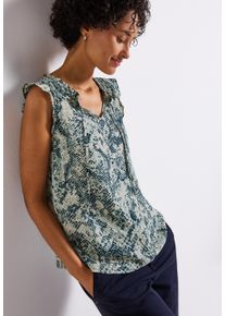 Blusentop Street One, Damen, Gr. 44, blau (arona blau), Web, Obermaterial: 100% Viskose, bedruckt, normal, Rundhals, Blusen Blusentop, Print mit R&uuml;schen