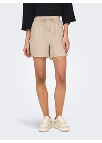 Jacqueline de Yong Shorts JDY "JDYSAY HW LINEN STRING SHORTS WVN DIA", Damen, Gr. XXL, N-Gr, oatmeal detail:melange, Web, Obermaterial: 80% Viskose, 20% Leinen, meliert, regular fit kurz, Hosen Shorts, mit Leinen