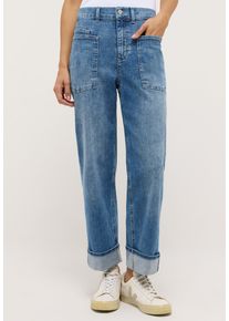 Relax-fit-Jeans Angels "LIBERTA TURN UP", Damen, Gr. 38, L&auml;nge 27, light blau random used, Denim/Jeans, Obermaterial: 91% Baumwolle, 6% Polyester, 3% Elasthan, relaxed fit 7/8-L&auml;nge, Jeans Relax-fit-Jeans, Relaxed fit, aus Baumwollmischung, mit gro&szlig;en Vordertaschen