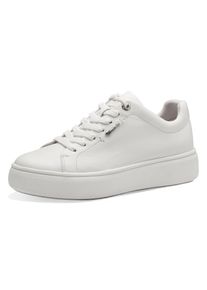 Plateausneaker Tamaris, Damen, Gr. 42, wei&szlig;, Leder, clean, unifarben, Basic, Schuhe Plateausneaker, Freizeitschuh, Halbschuh, Schn&uuml;rschuh mit Wechselfu&szlig;bett